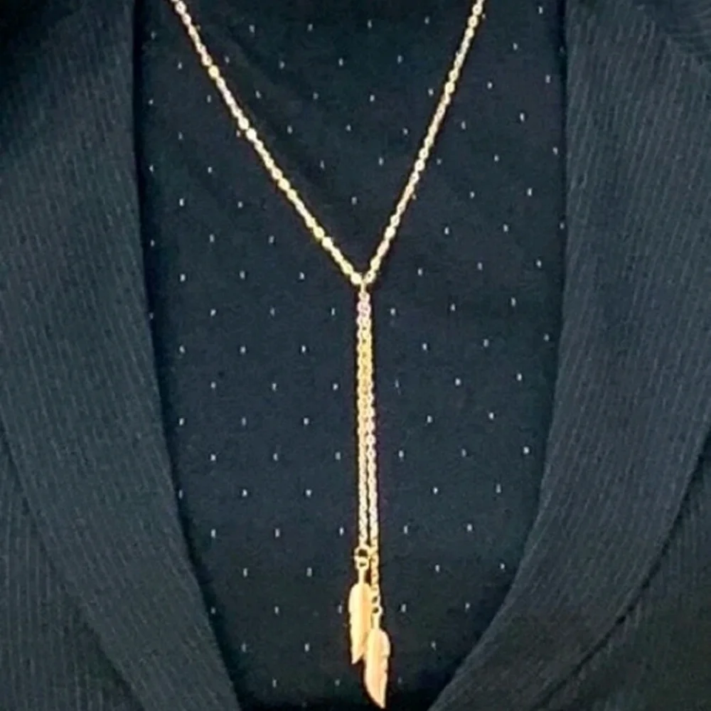 💖 2/$30 Boho Gold chain link simple dainty lariat layered leaf pendant necklace - Picture 10 of 10